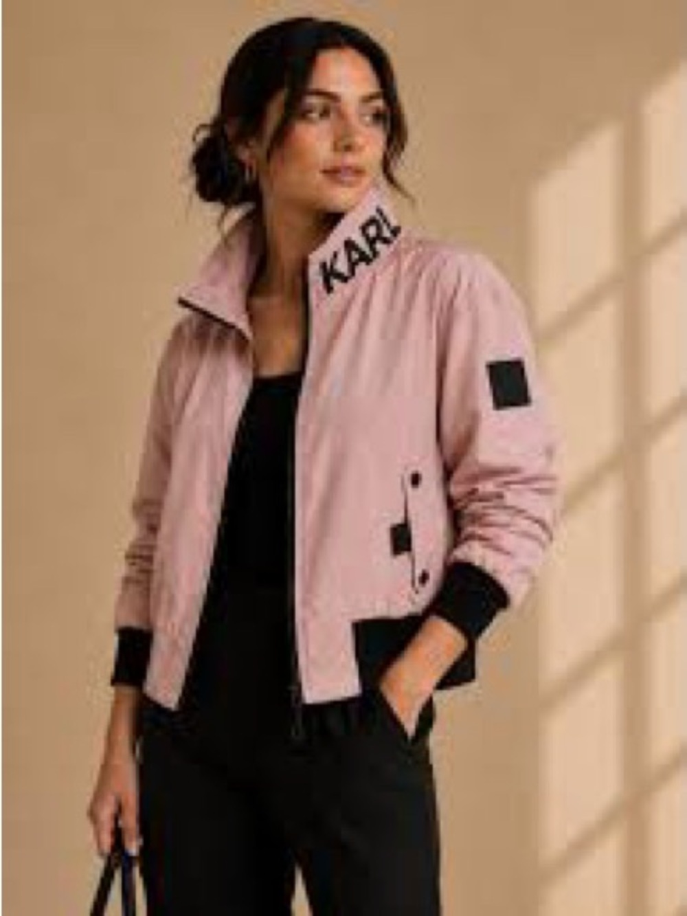 pink Karl Lagerfeld Paris Logo Collar Bomber Jacket